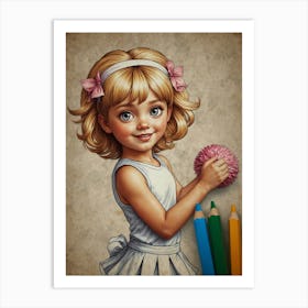 Little Girl Holding A Pink Ball Art Print