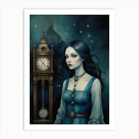 Girl With A Clock Art Print