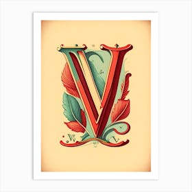 W, Letter, Alphabet Vintage Sketch 1 Art Print