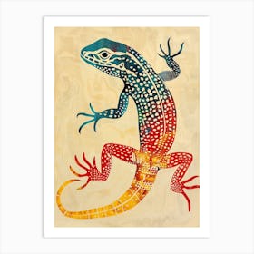 Colourful Rainbow Lizard Block Print 3 Art Print