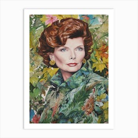 Floral Handpainted Portrait Of Katherine Hepburn 2 Art Print