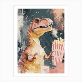 T Rex Dinosaur Eating Popcorn At The Cinema 2 Art Print