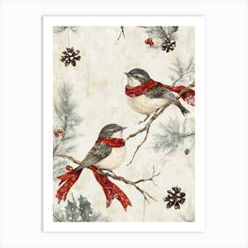 Nursery Vintage Christmas Birds Art Print