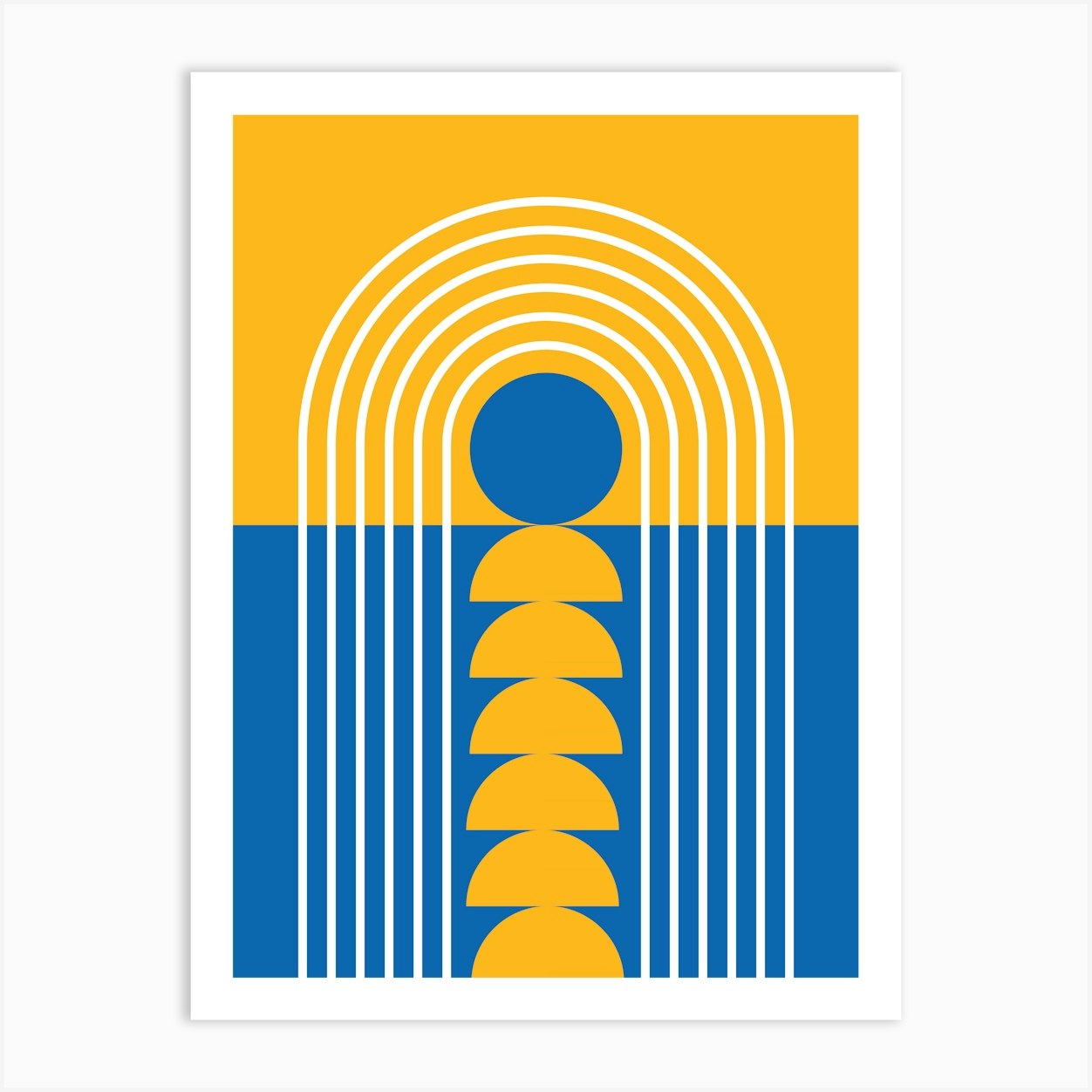Sunrise Sunset Midcentury Modern Geometric Abstract 12 In French Blue Mustard 01 Art Print by NineFlorals