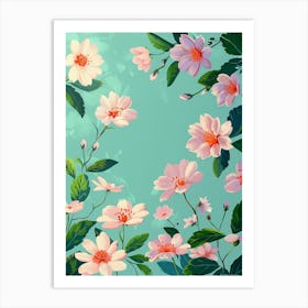 Pink Flowers Wallpaper Art Print