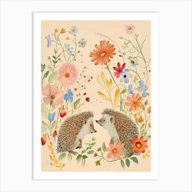 Folksy Floral Animal Drawing Hedgehog 9 Art Print