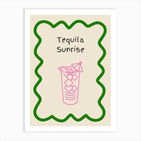 Tequila Sunrise Doodle Poster Green & Pink Art Print