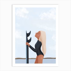 Surf Girl With Background Art Print