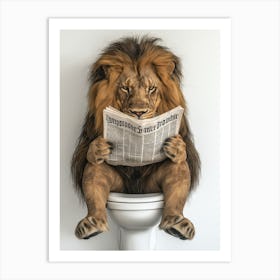 Lion On The Toilet Print Bathroom Print Lion Lover Gift Funny Bathroom Art Print