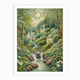 Forest Village In The Moonlight Art Print