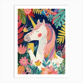 Unicorn Taking A Selfie In The Leaves Art Print