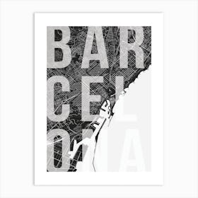 Barcelona Mono Street Map Text Overlay Art Print