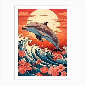 Dolphin Animal Drawing In The Style Of Ukiyo E 3 Art Print
