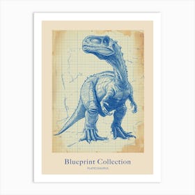 Plateosaurus Dinosaur Blue Print Sketch 3 Poster Art Print