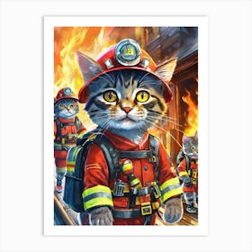 Firefighter Cats 2 Art Print