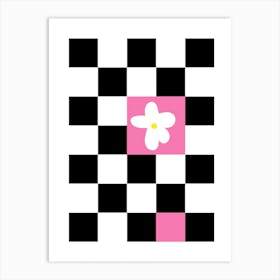 Checks And Flowers Pink Art Print