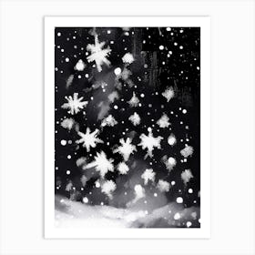 Cold, Snowflakes, Black & White 2 Art Print