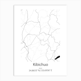 Kibichuo,Japan Minimalist Map Art Print