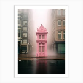 Pink Building In The Fog Art Print