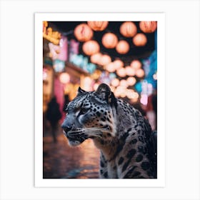 Snow Leopard and Chinese lanterns Art Print