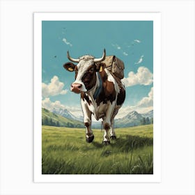 Cow With Backpack Art Print