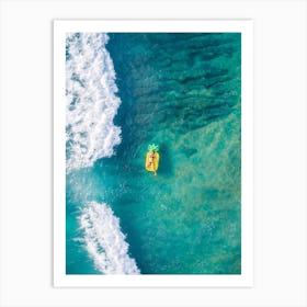 Woman Floating On Pineapple At The Beach Art Print