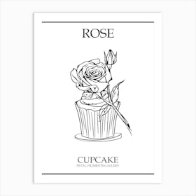 Rose Cupcake Line Drawing 3 Poster Art Print