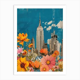 New York City   Floral Retro Collage Style 2 Art Print