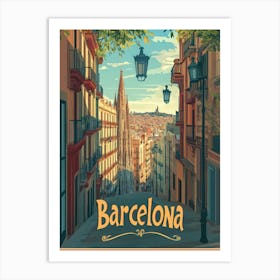 Aihrgdesign A Retro Travel Poster For Barcelona 1 Art Print