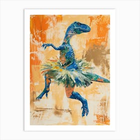 Dinosaur Dancing In A Tutu Blue Orange  2 Art Print