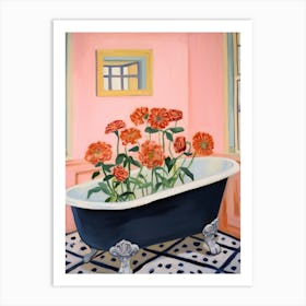 A Bathtube Full Of Zinnia In A Bathroom 1 Art Print