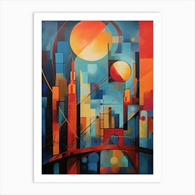 New York City I, Avant Garde Modern Abstract Vibrant Painting in Cubism Style Art Print
