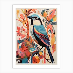 Colourful Scandi Bird House Sparrow 2 Art Print