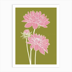 Pink & Green Dahlia 1 Art Print