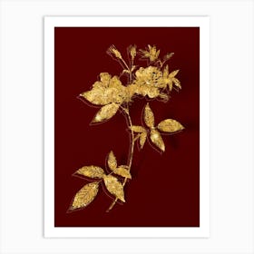 Vintage Hudson Rosehip Botanical in Gold on Red Art Print