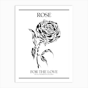 Black And White Rose Line Drawing 6 Poster Art Print