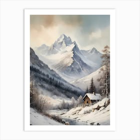 Vintage Muted Winter Mountain Landscape (27) Art Print