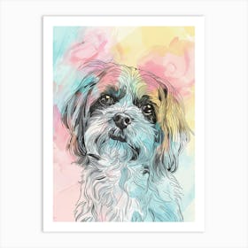 Watercolour Dog Pastel Line Illustration Art Print