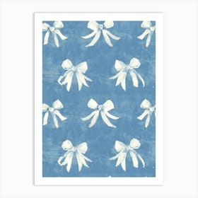 White And Blue Bows 4 Pattern Art Print