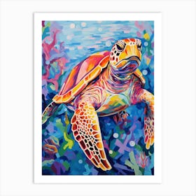 Brushstroke Sea Turtle With Coral 2 Art Print