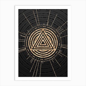 Geometric Glyph Symbol in Gold with Radial Array Lines on Dark Gray n.0136 Art Print
