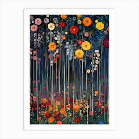 Flowers In The Night Klimt Inspired Art Print