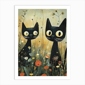 Black Cats In The Meadow 6 Art Print