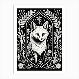 Fox In The Forest Linocut Illustration 16  Art Print