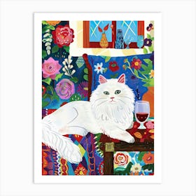 Tea Time With A Angora Cat 7 Art Print