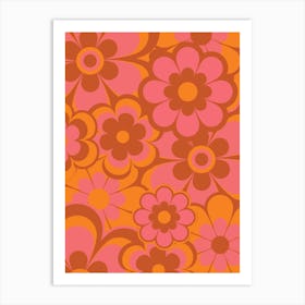 Retro Floral Pink & Brown Art Print