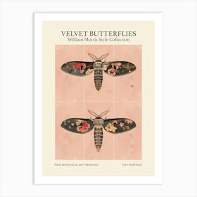 Velvet Butterflies Collection Pink Botanical Butterflies William Morris Style 5 Art Print