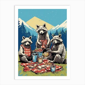 Raccoon Family Picnic Pop Art 3 Art Print