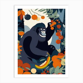 Gorilla Art Eating Fruits Cartoon Illustration 1 Art Print