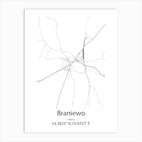 Braniewo,Poland Minimalist Map Art Print